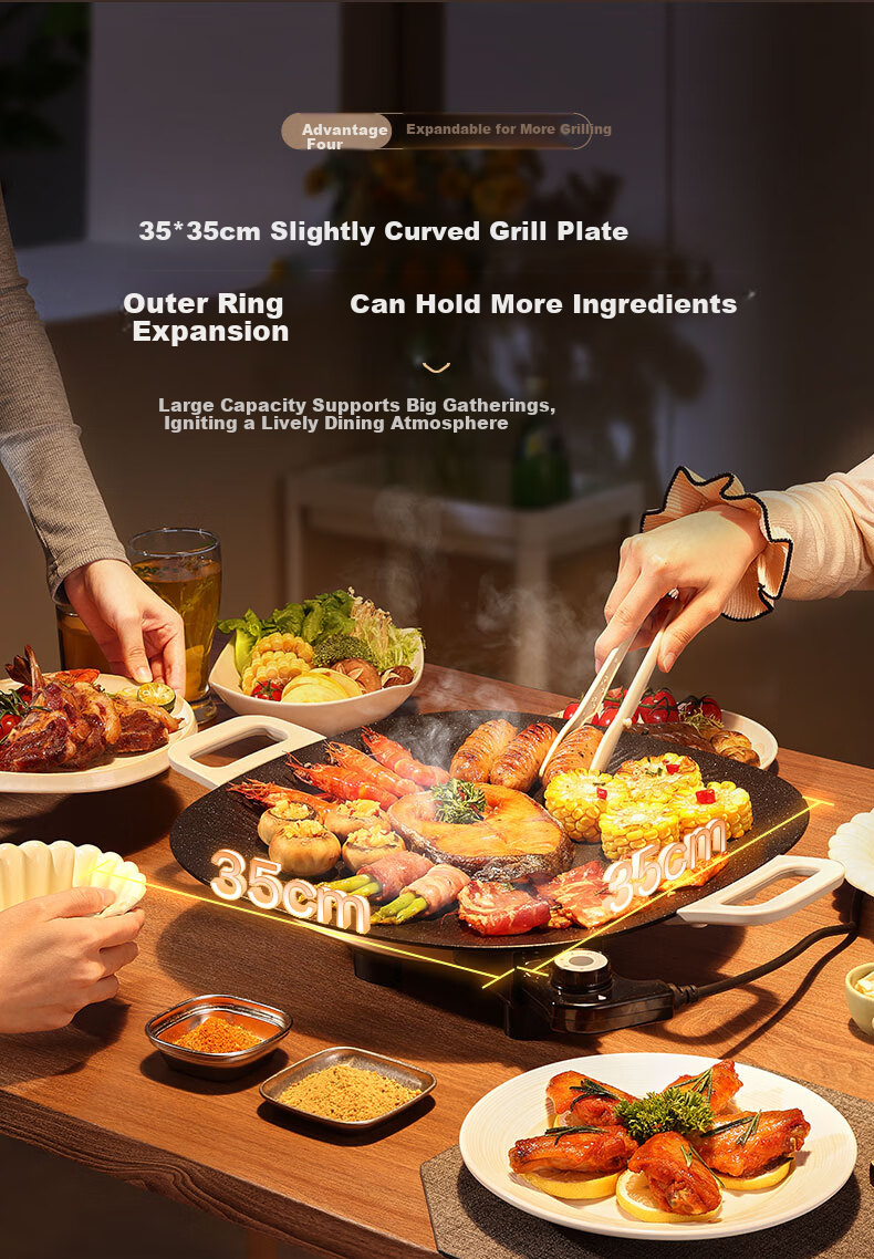 SUPOR Electric Grill Pan, Home Electric Barbecue Grill, Multi-Functional Pot for Grilling Skewers And Meat, Non-Stick Grill Machine with Detachable Design for 3-5 People, GJ3723P805 6