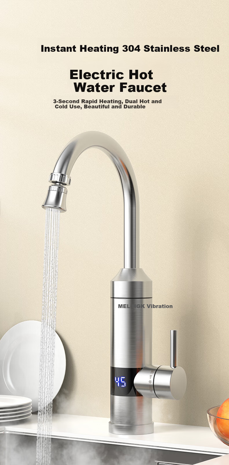 MeiLing Electric Instant Hot Water Faucet Variable Frequency Constant Temperature Stainless Steel Body Kitchen Fast Heating Small Kitchen Treasure Hot and Cold Dual-use Electric Water Heater Bottom In 3