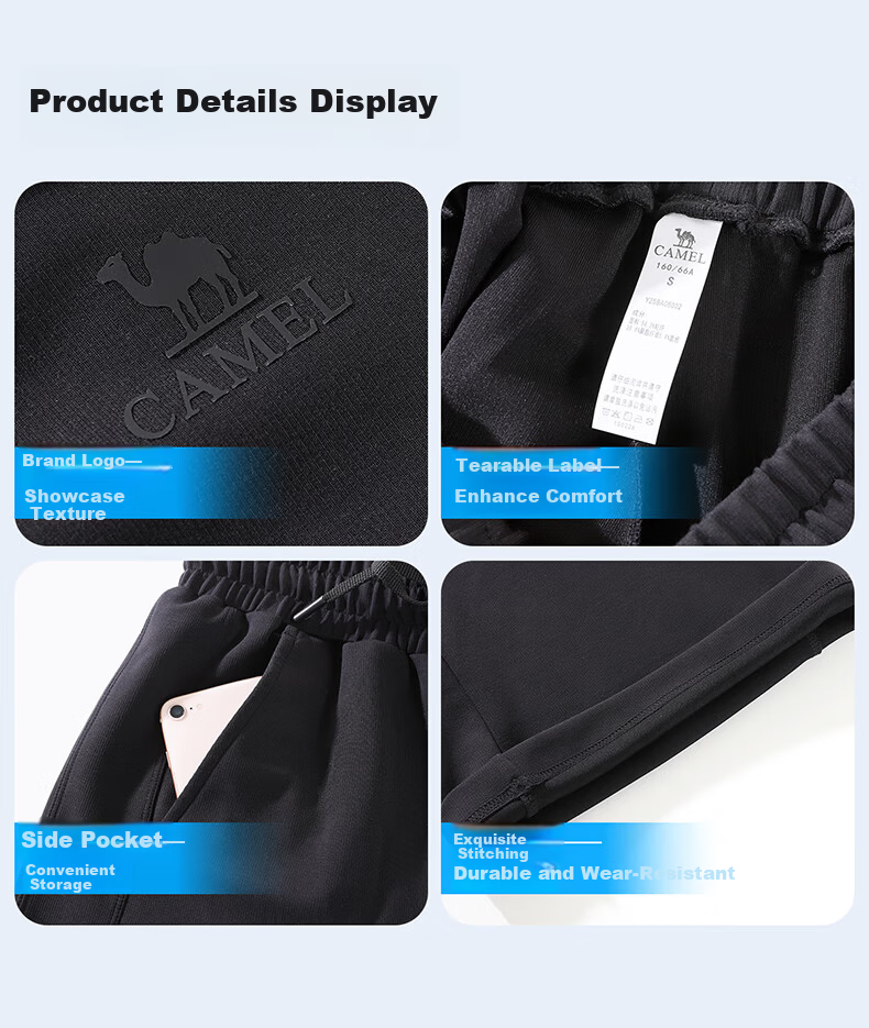 CAMEL Straight-Leg Knit Women's Pants Stretch Casual Sun-Protective Sports Trousers Y25BA0L6002 Phantom Black XXL 26