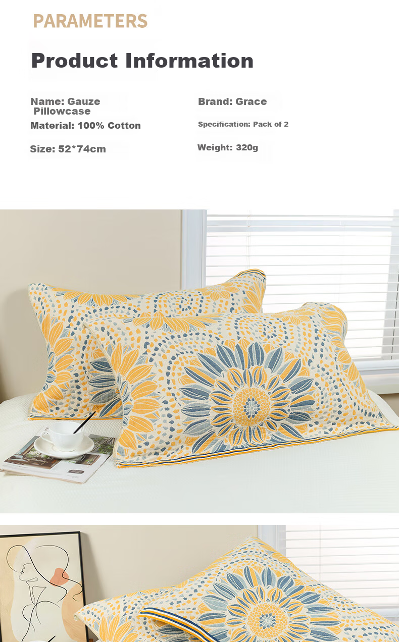 Grace Pure Cotton Pillowcase Cotton Gauze Anti-Slip Pillow Cover Teddy Dog 9