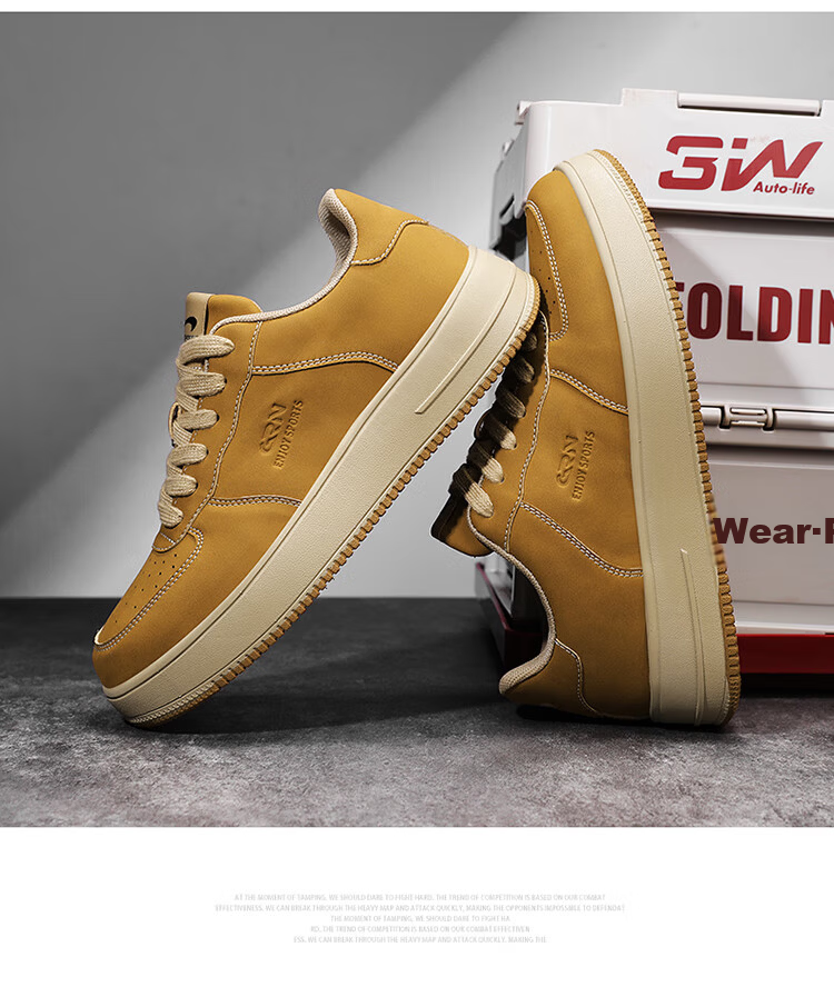 Guirenniao Men's Sneakers, Low-Top Soft-Soled Versatile Casual Shoes, Classic White Sneakers, Khaki Brown, Size 41 18