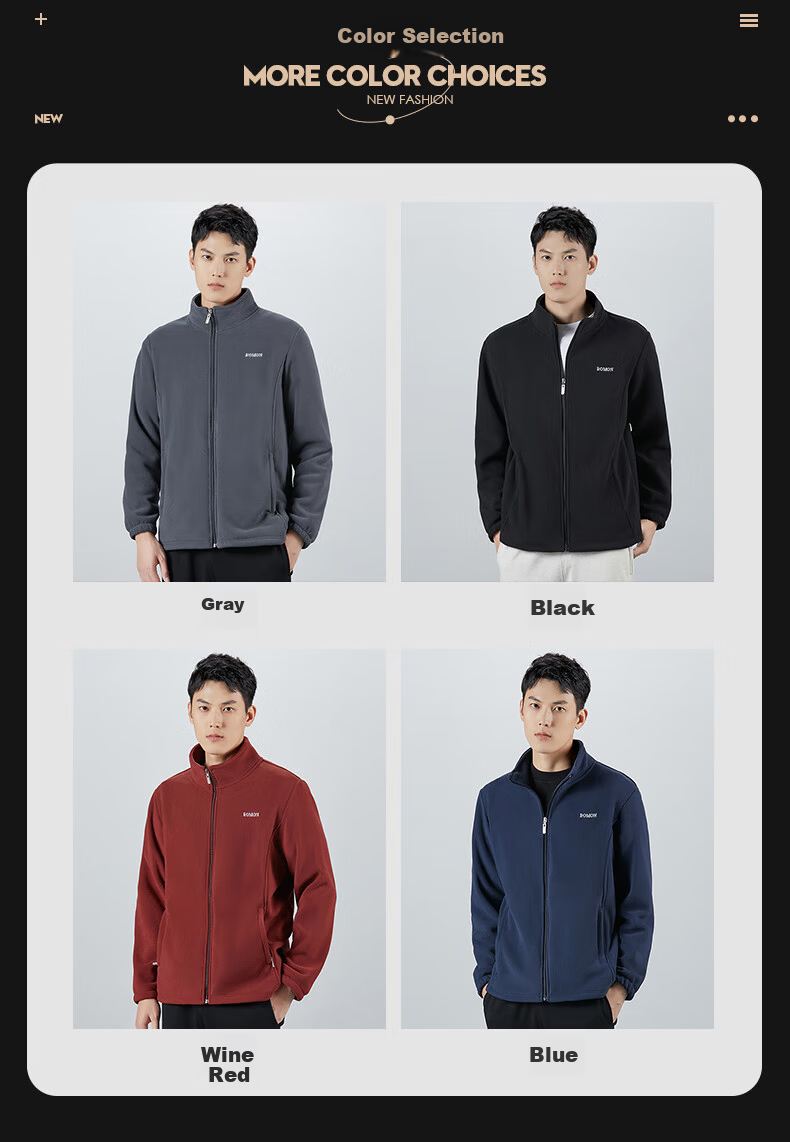ROMON Men's Spring Autumn Casual Trendy Faux Lamb Wool Stand Collar Fleece Soft Polar Fleece Jacket Gray AM 5