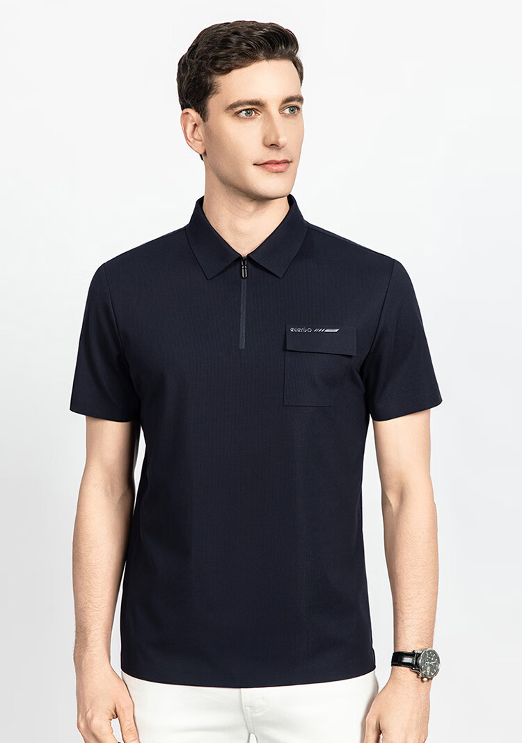 Edenbo Men's Short Sleeve Polo Shirt Spring Summer Four-Way Stretch Quick-Dry Stylish Top Navy Blue 185/100A (3XL) 1