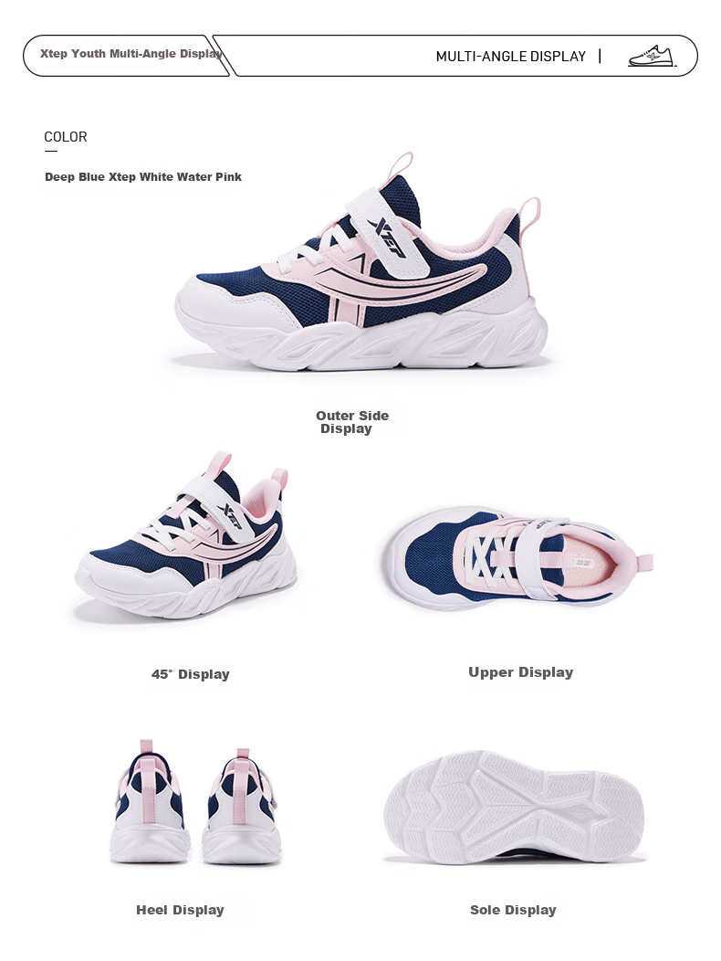Xtep Kids Lightweight Running Shoes 2.0 Girls Toddler Running Shoes Navy Purple/Off-White Size 29 4