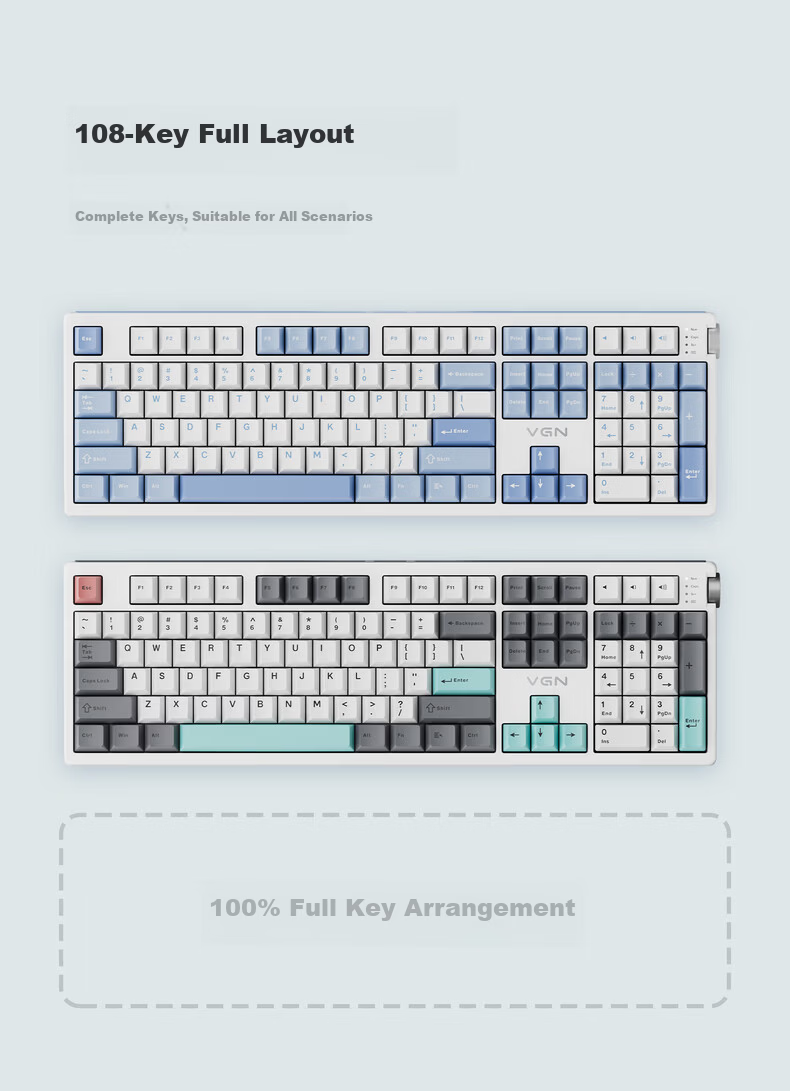 VGN V108 Custom Mechanical Keyboard Wireless Tri-Mode Bluetooth Gaming Office Silent V108 Polar Fox Switch Shijian Cloud Tri-Mode 14