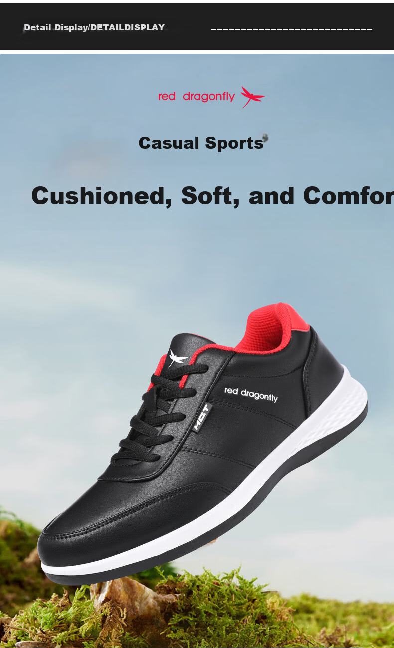 Red Dragonfly Men's Casual Low-Top Flat Shoes Youth Versatile Durable Leather Sports Leisure Shoes C0TT07351 10