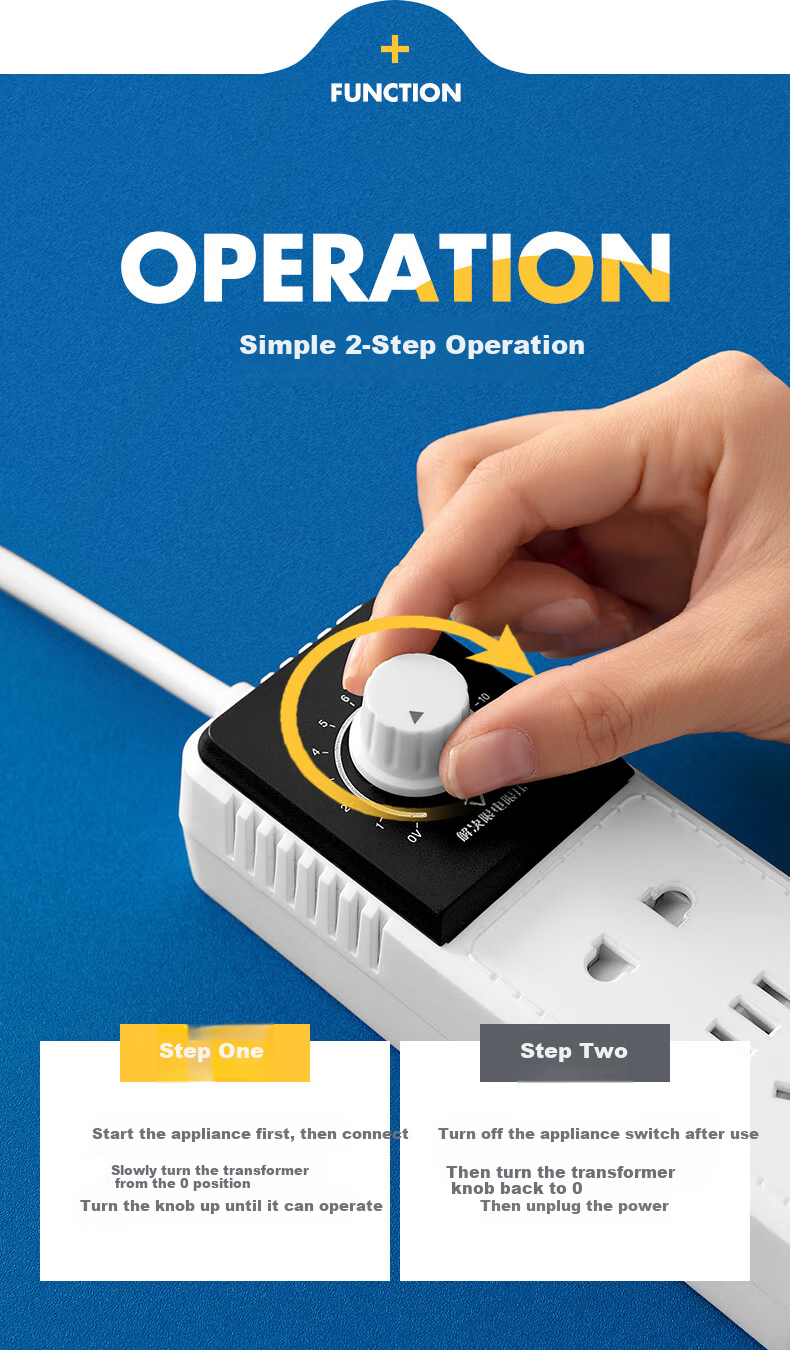 Aleleco Student Dormitory Voltage Regulator Socket Power Converter Socket University Dormitory Limited Voltage Power Strip Anti-Trip Circuit Breaker 0~220VAC Voltage Adjustable Direct Plug 10A 4