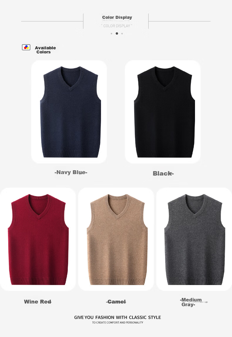 Hengyuanxiang Men's Thick Cashmere Vest 100% Pure Cashmere Autumn Winter V-Neck Warm Versatile Red Sweater 4