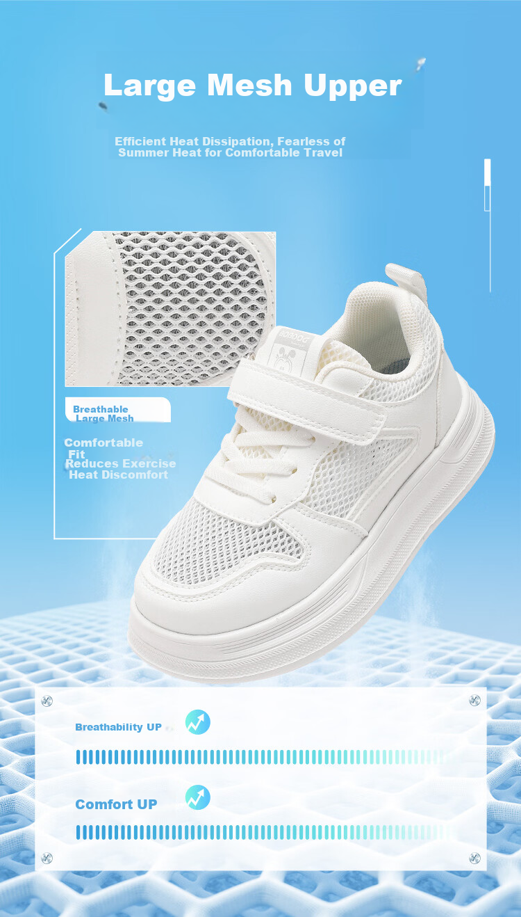 BOBDOG House Girls' Mesh Breathable White Sneakers Summer Kids' Casual Running Shoes 603562007 White Size 33 3