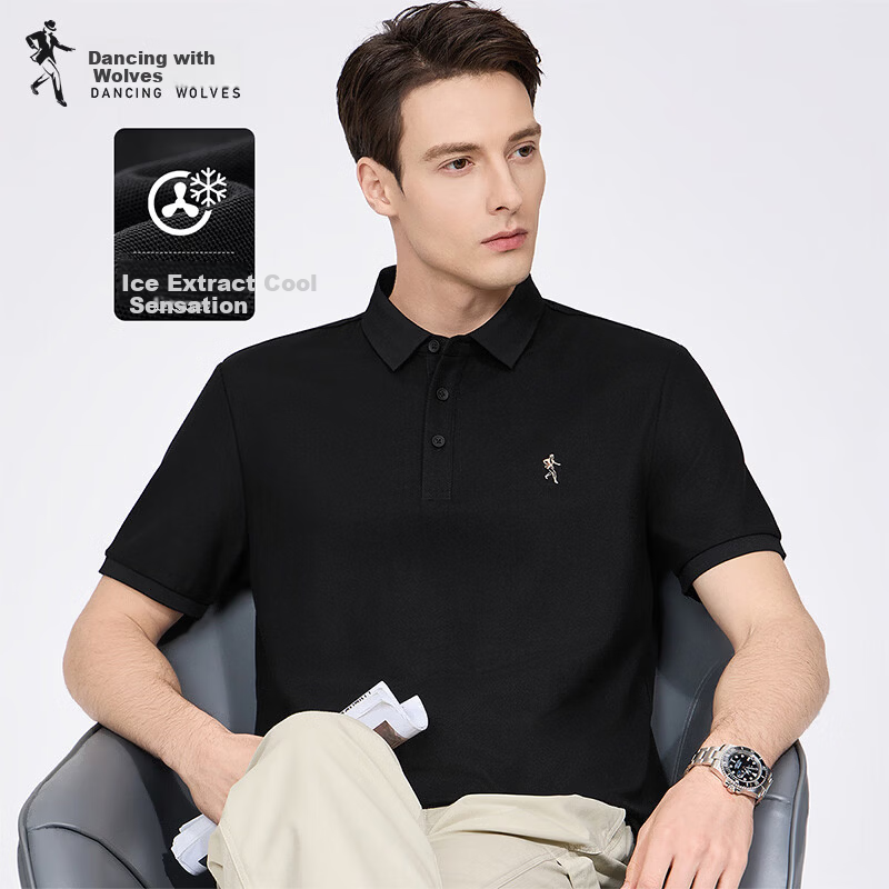 Dance with Wolves [Instant Cooling] Premium Fabric Summer Men's Commuter Antibacterial Short Sleeve Polo Shirt 101 Navy Blue L