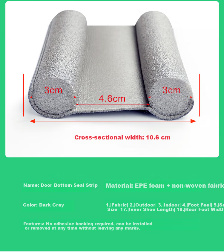 Jinlongxing Door Gap Seal Strip Door Bottom Weatherproofing Soundproofing Anti-Insect Windproof Rubber Strip 2-Pack 11