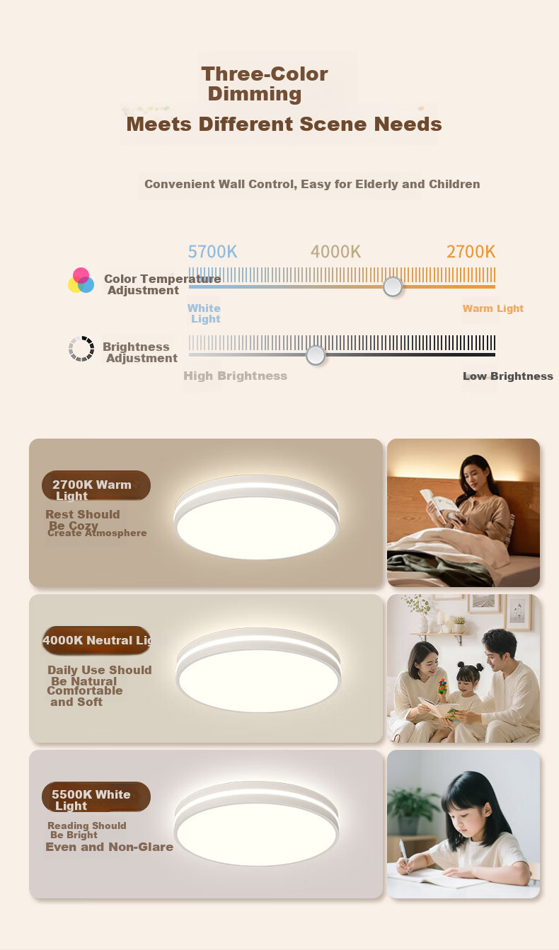 AOC Ceiling Light Bedroom Lamp Pure Eye Protection LED Four-Way Auxiliary Light Children's Study Room Lamp Smart 40cm with Installation Included 7