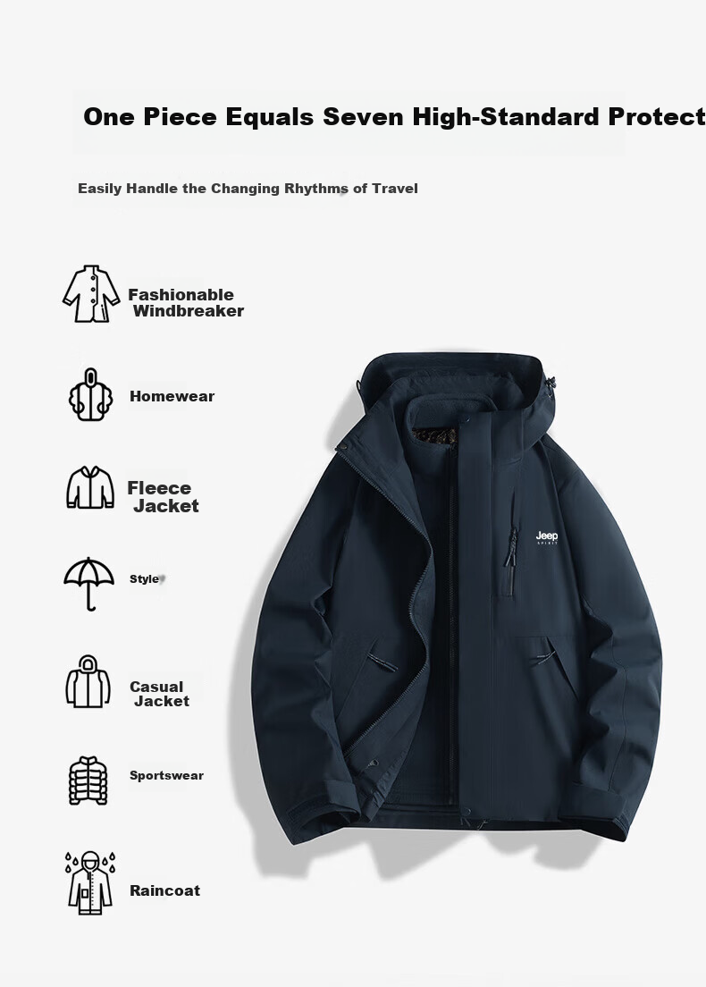 JEEP SPIRIT Unisex 3-in-1 Outdoor Cold-Resistant Warm Jacket Coat Night Purple 2XL 6