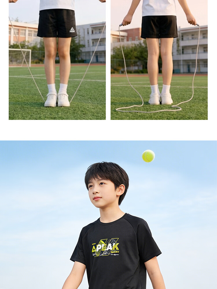 Peak Badminton Sports Shorts Student Kids Sports Set Quick-Dry T-Shirt Competition Short Sleeve Light Blue 130 20