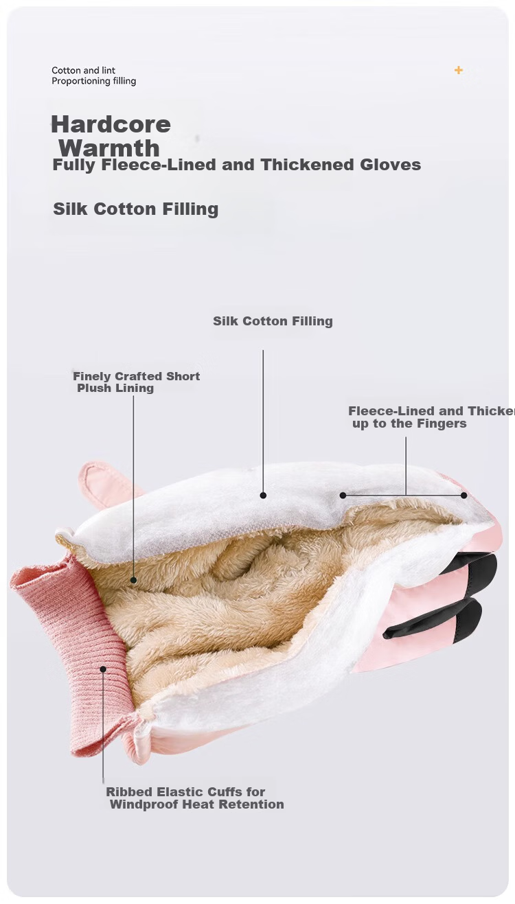 Jian Cai Ski Gloves Men Autumn Winter Fleece Thickened Water-Repellent Touchscreen Outdoor Sports Cold-Resistant Warm Cotton Gloves Women 12