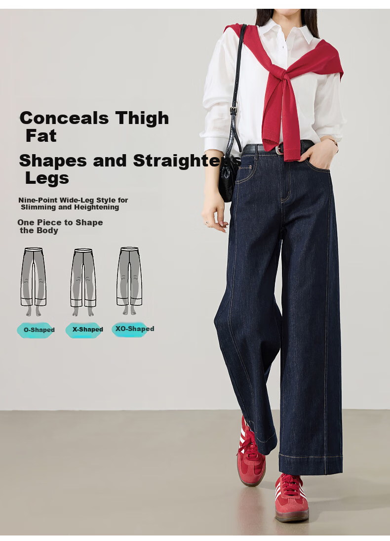 ESE-Y Women's 9/10 Wide Hem Straight Leg Jeans 2026 Spring New Slim Split Wide Leg Pants Black Gold Size 29 4