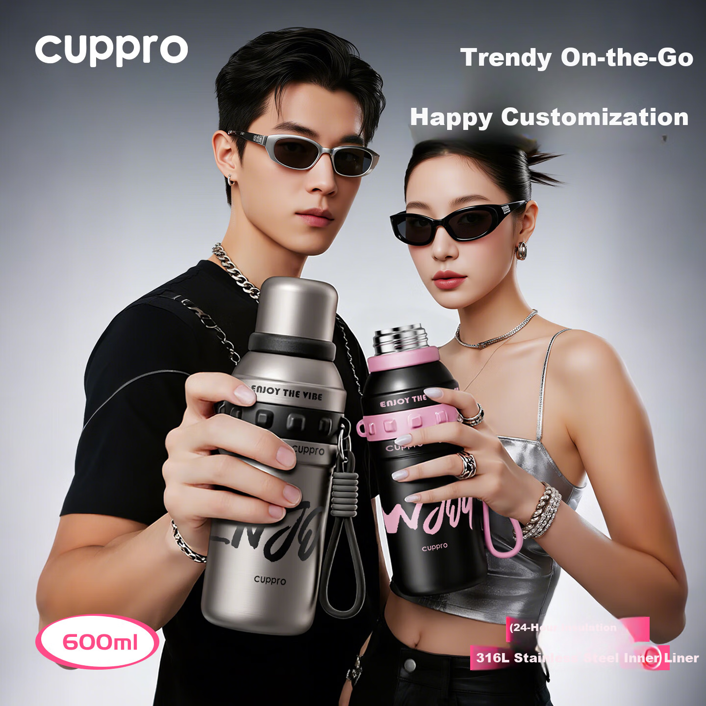CUPPRO TikTok Hot Sale Large Capacity Insulated Water Bottle 316L Stainless Steel Portable Straw Cup for Men and Women