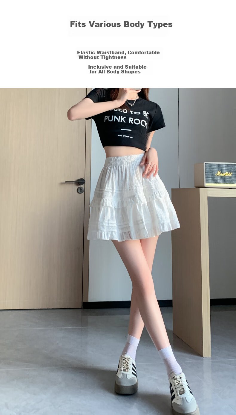 LangSha Ballet Skirt for Women, Summer High-Waisted Slimming Pure Cotton A-Line Skirt with Ruffle Trim, Fresh And Sweet Style Puffy Midi Skirt 8