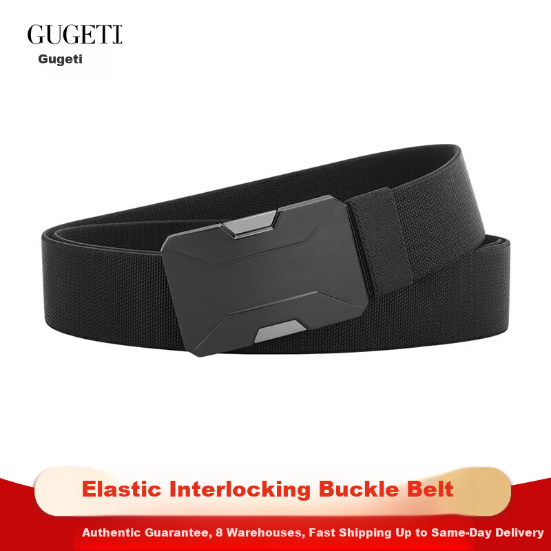 Gugeti Men's Leather Belt Casual Pants Elastic Waistband Outdoor Military Training Woven Stretch Tactical Belt Quick-Release Buckle Birthday Gift