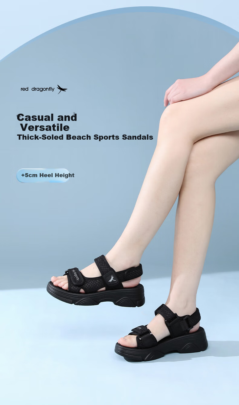 RED DRAGONFLY Women's Sandals, Summer Breathable Soft-Soled Casual Roman Thick-Soled Sports Beach Shoes WTK251511 Black Size 36 3