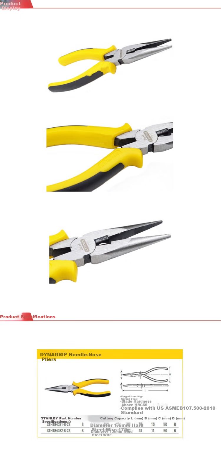 STANLEY DYNAGRIP 6-inch Needle Nose Pliers STHT84031-8; 1 piece 1