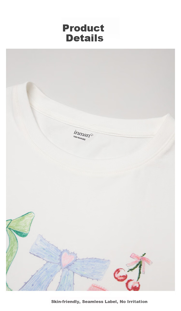INMAN INMAN [Runway Style] Bow Print Round Neck T-Shirt, Summer 2026 Women's Short-Sleeve Top, White, Size L 13