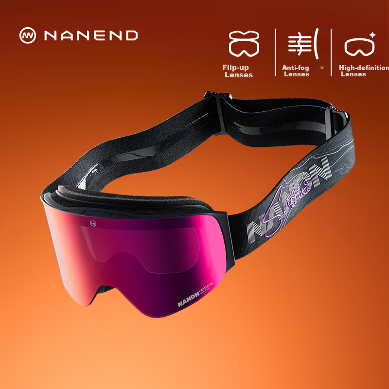 Nan En Ski Goggles Protective Eyewear Women Snowboard Glasses Breathable HD Anti-Fog Flip-Up Men Black Frame Purple