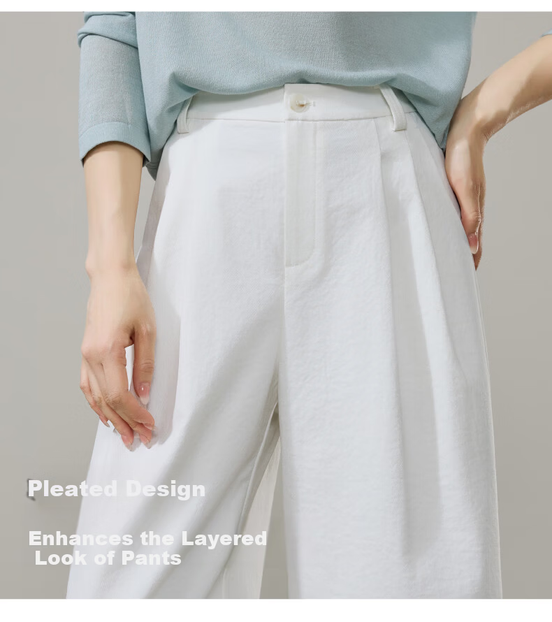 ESE-Y Wrinkle-Resistant Titanium Cotton Nine-Point Straight Wide-Leg Pants for Women 2026 Spring New Draped Casual Pants Navy Blue 27 13