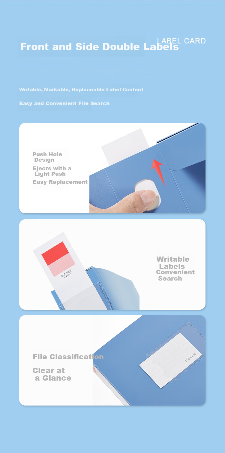 COMIX 10-Pack 35mm Thickened Velcro File Boxes 1mm Board Thickness A4 Document Storage Box Blue 3