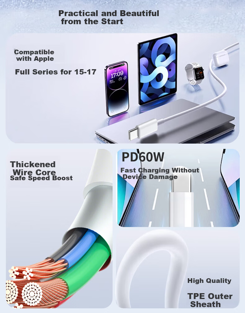 Zitai [2-Pack] Compatible with Apple iPhone 17/16/15 Data Cable PD 60W Fast Charging Type-C to C Charging Cable for iPad/MacBook Laptop Huawei 2m White 2