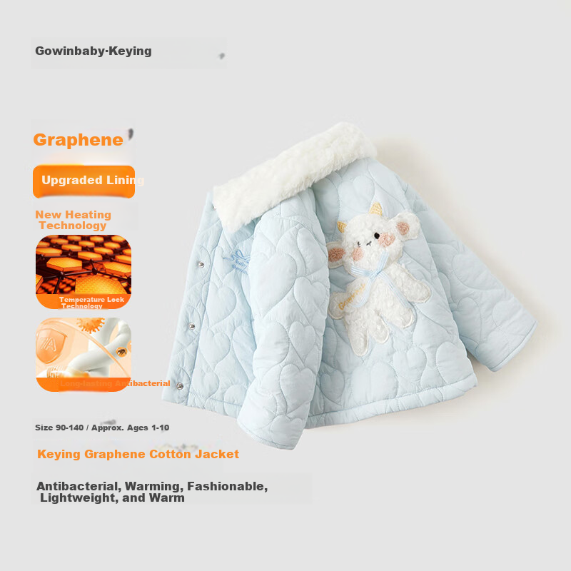 GOWINBABY Girls' Windproof Coat 2025 Winter New Cute Cotton Padded Cartoon Warm Fleece Jacket