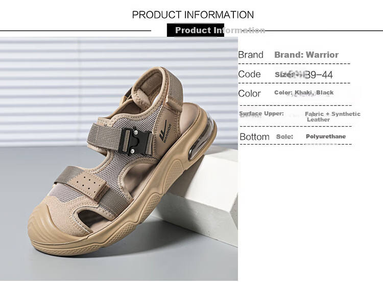 Warrior Men's Summer Closed-Toe Sandals Outdoor Water Hiking Shoes WSL(WZ)-1653 Black Size 43 2