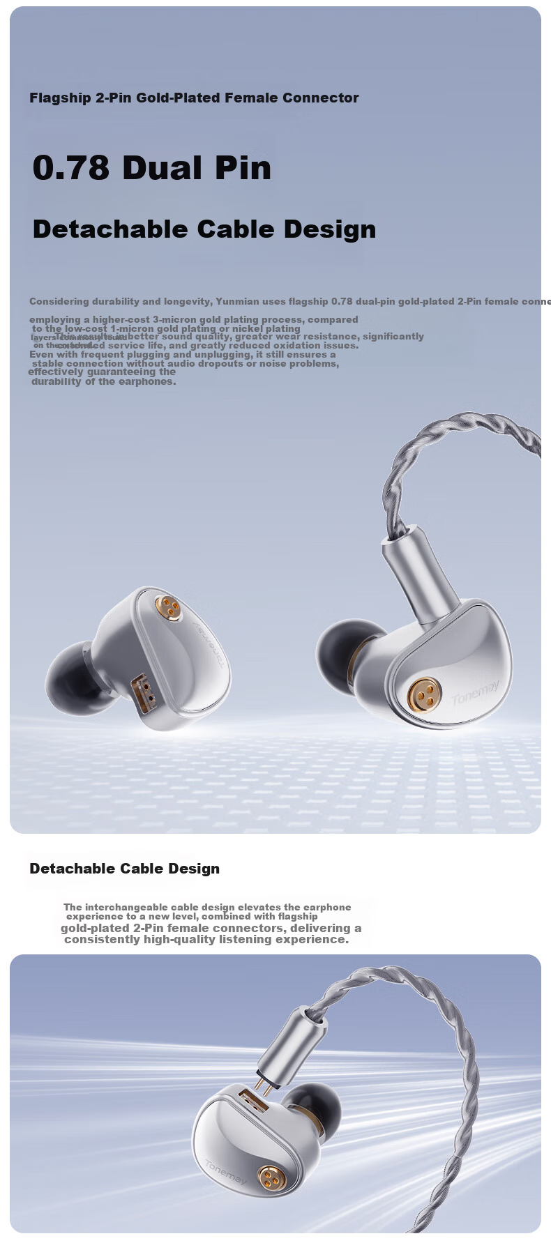 Tonemay Yunmian HiFi In-Ear Wired Earphones High-Resolution Audiophile Sound Delta Action Gaming with Mic Sound Card Noise-Cancelling Monitoring Microphone 1-to-2 Adapter Cable 1m 14