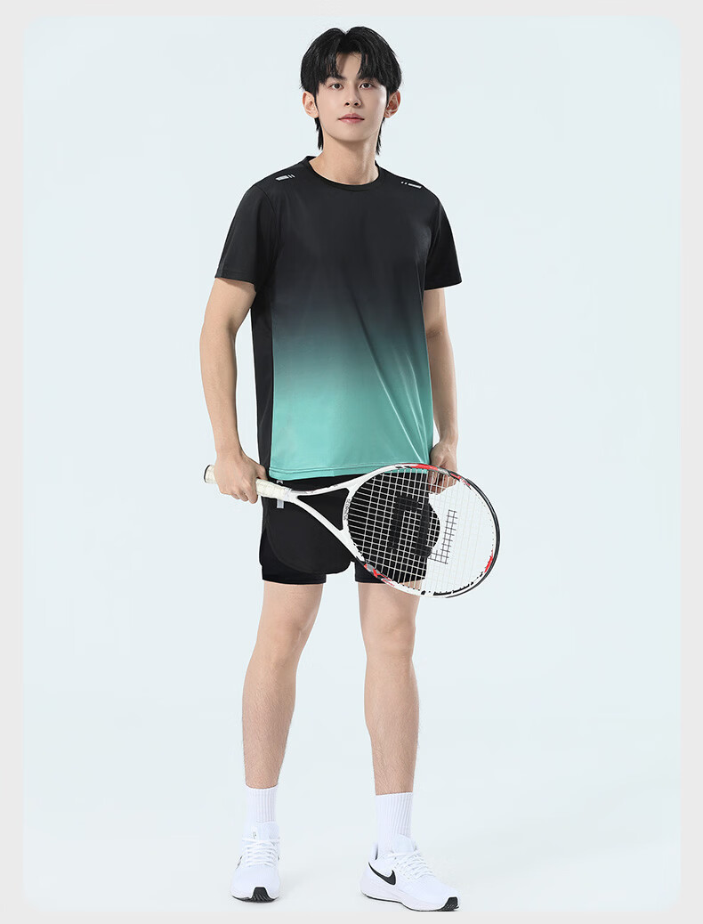 VICTORIATOURIST Men's Summer Running Sports Set Quick-Dry Ice Silk Short Sleeve T-Shirt and Shorts Fitness Badminton Training Apparel 21