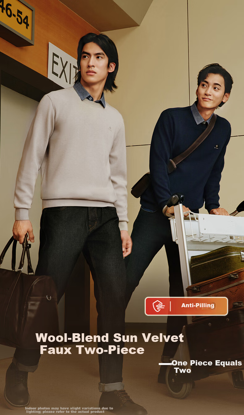 Hodo Anti-Pilling Wool Blend Fleece-Lined Two-in-One Thermal Warm Shirt Collar Sweater for Men 1
