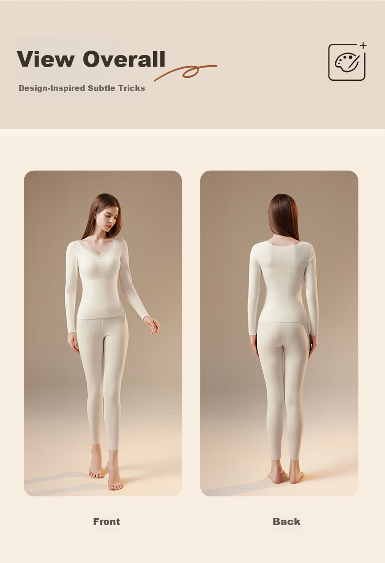 MiiOW Women's Thermal Underwear Set with Heat Retention, Built-in Chest Pad, Seamless, Bra-Free Autumn Top and Bottom, 2025 New Release 14