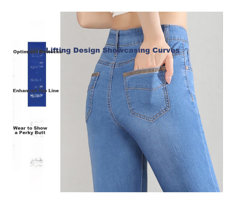 Pierre Cardin [High-Waisted Versatile] Women's Jeans, Summer Slimming Casual Trendy Fitted Straight-Leg Pants, Dark Blue, Size 33 6