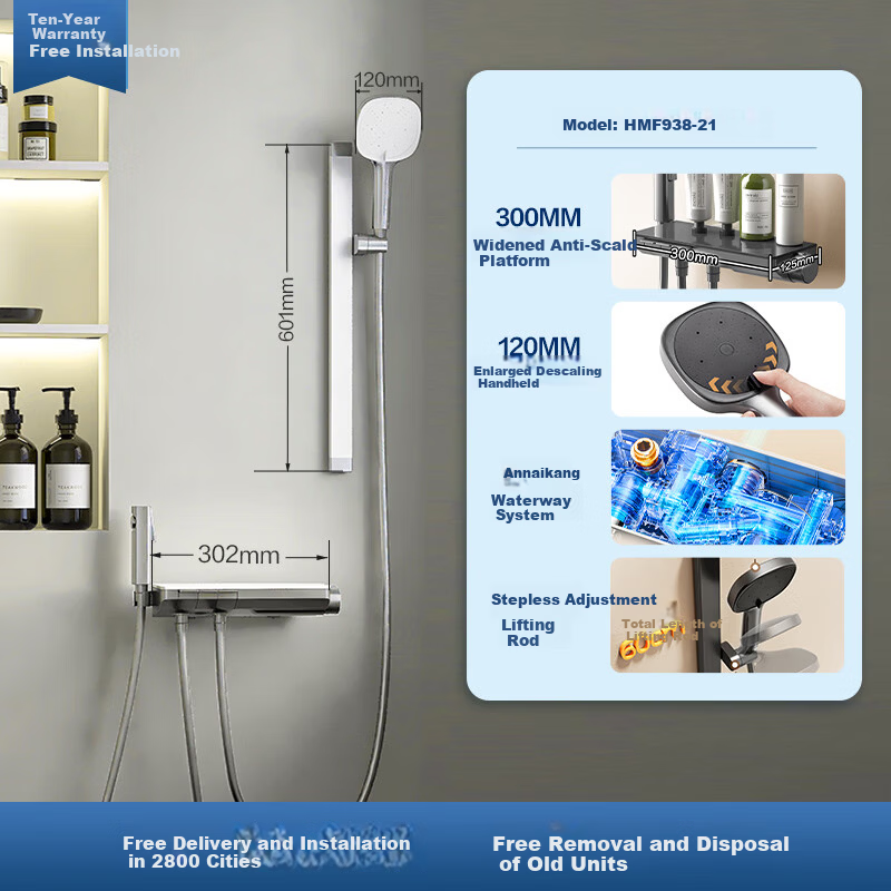 HEGII Shower Head D40 Light Version, Piano Key Storage, Compact Bathroom Shower Head Set HMF938-21 3