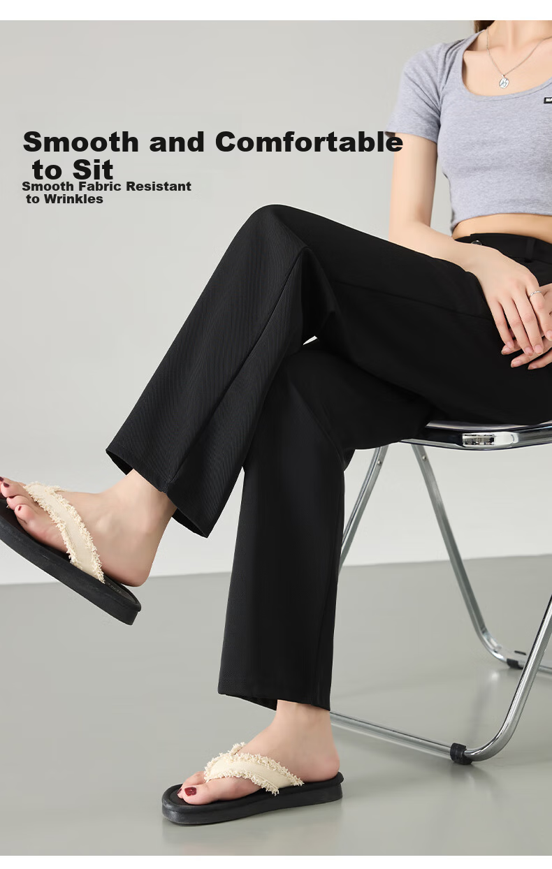 LangSha High Waist Straight Leg Suit Pants for Women Spring Summer Lightweight Draped Slim Wide Leg Casual Work Trousers 10