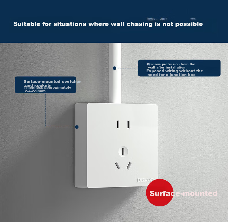 DELIXI Surface Mounted Switch Socket Large Panel 158 Series Two-Gang Single Control Five-Hole Socket 4