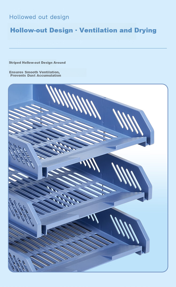 COMIX Three-Layer Hollow Storage File Holder Detachable Assembly File Tray/File Frame/File Rack Durable Office Supplies Blue EB709/B2060 5