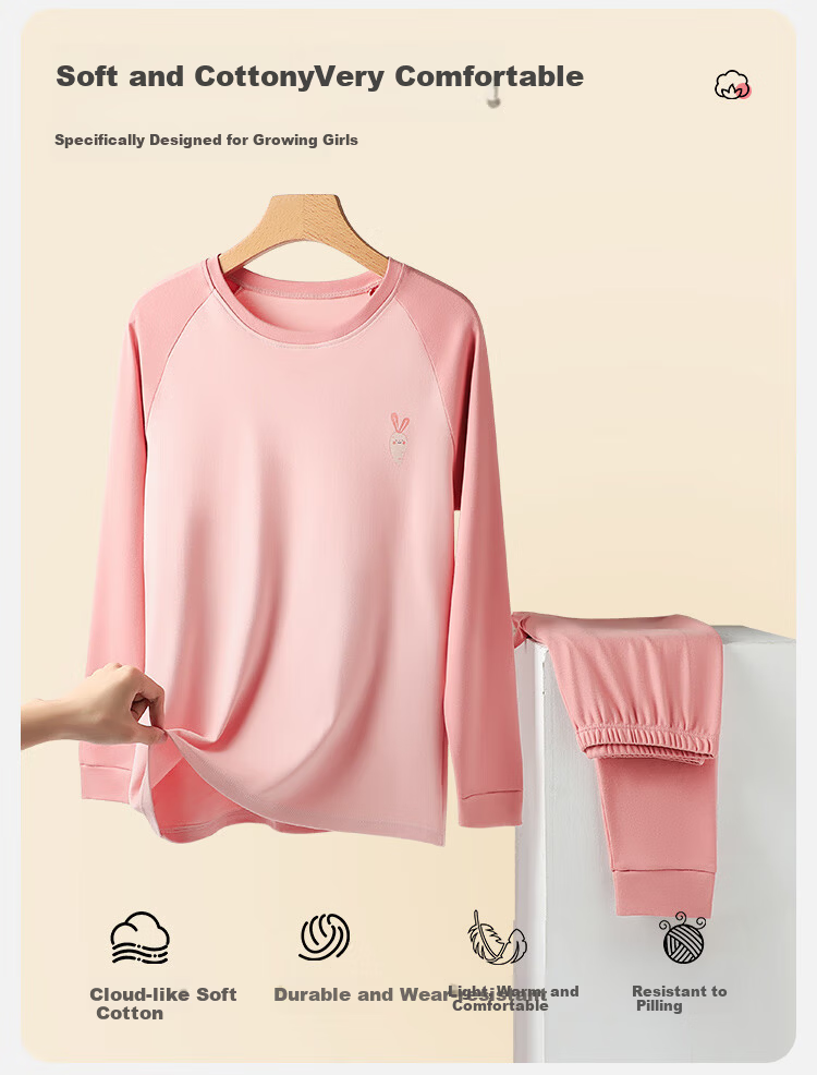 MiiOW Girls Autumn Thermal Underwear Set High School Student Teen A-Class Pure Cotton Warm Base Layer 10