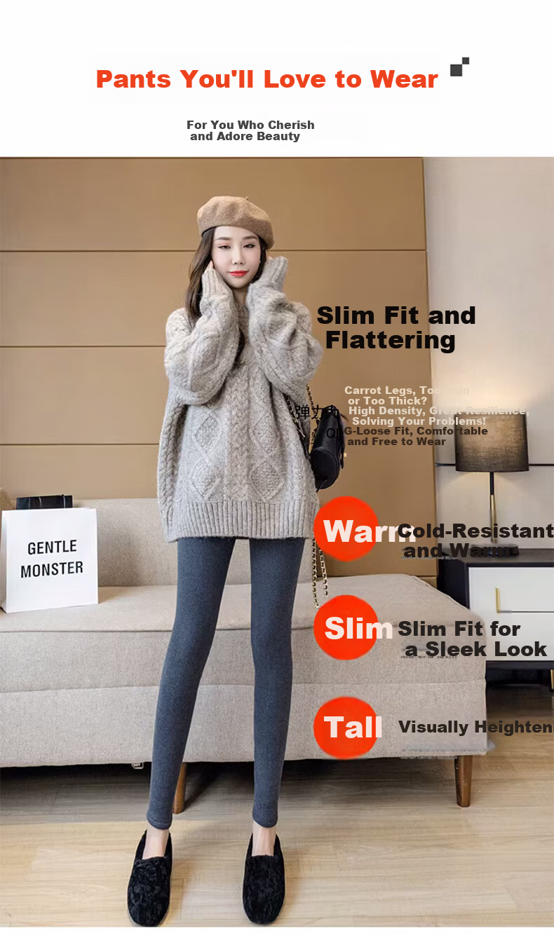 Langsha Women's Thick Fleece Lined Leggings Autumn Winter High Waist Slim Fit Plus Size Black Lamb Wool Cotton Pants 9