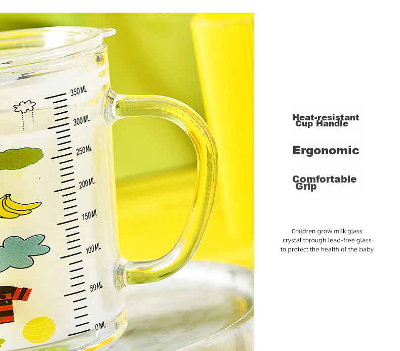 COOKSS Children's Milk Cup Glass Cup Home Drinking Cup with Scale And Straw Water Bottle Baby Formula Mixing Cup Green Dinosaur 9
