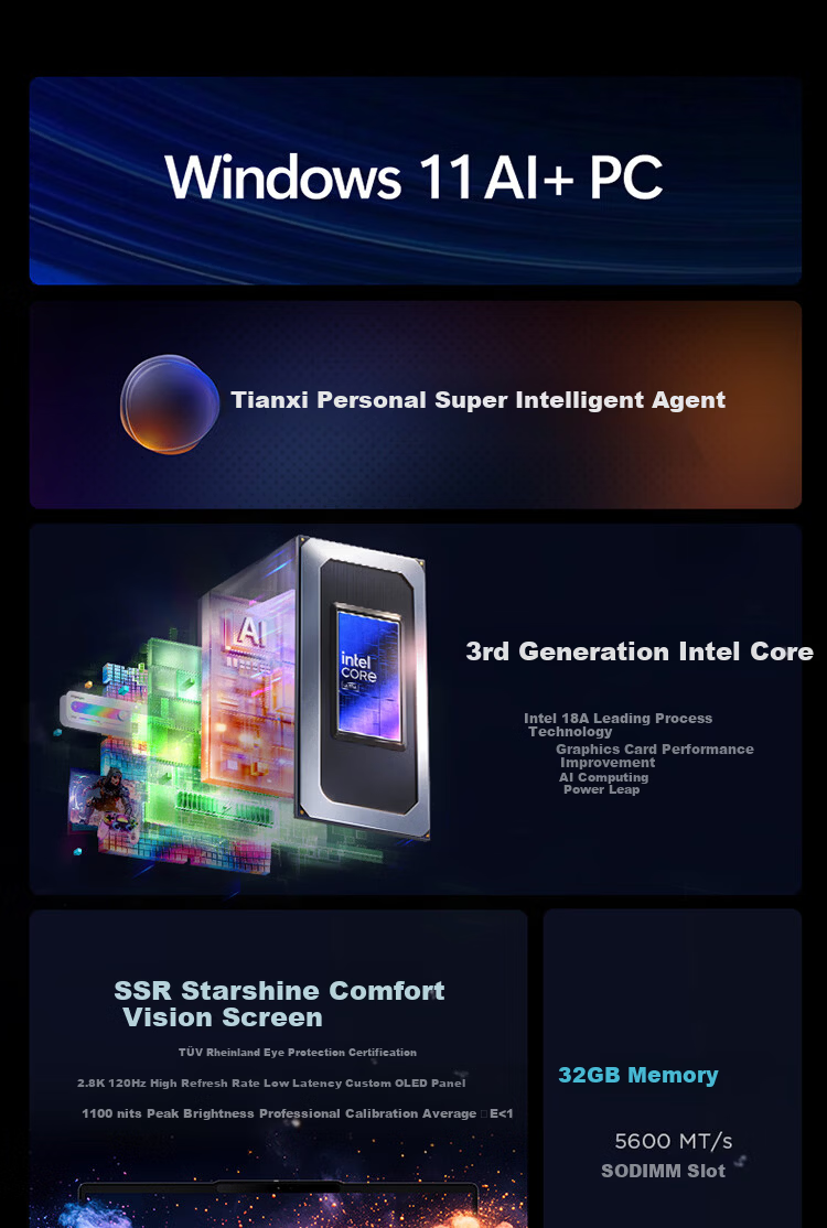 Lenovo Xiaoxin Pro16 Ultra Laptop AI Enhanced Core i3 3rd Gen Ultra7-356H 32GB 1TB 2.8K 120Hz OLED National Subsidy 1