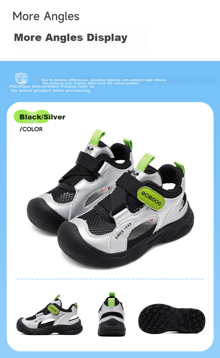 BOBDOG Boys' Summer Breathable Casual Shoes Kids' Sandals Children's Frame Shoes 104562010 Black/Silver Size 30 6