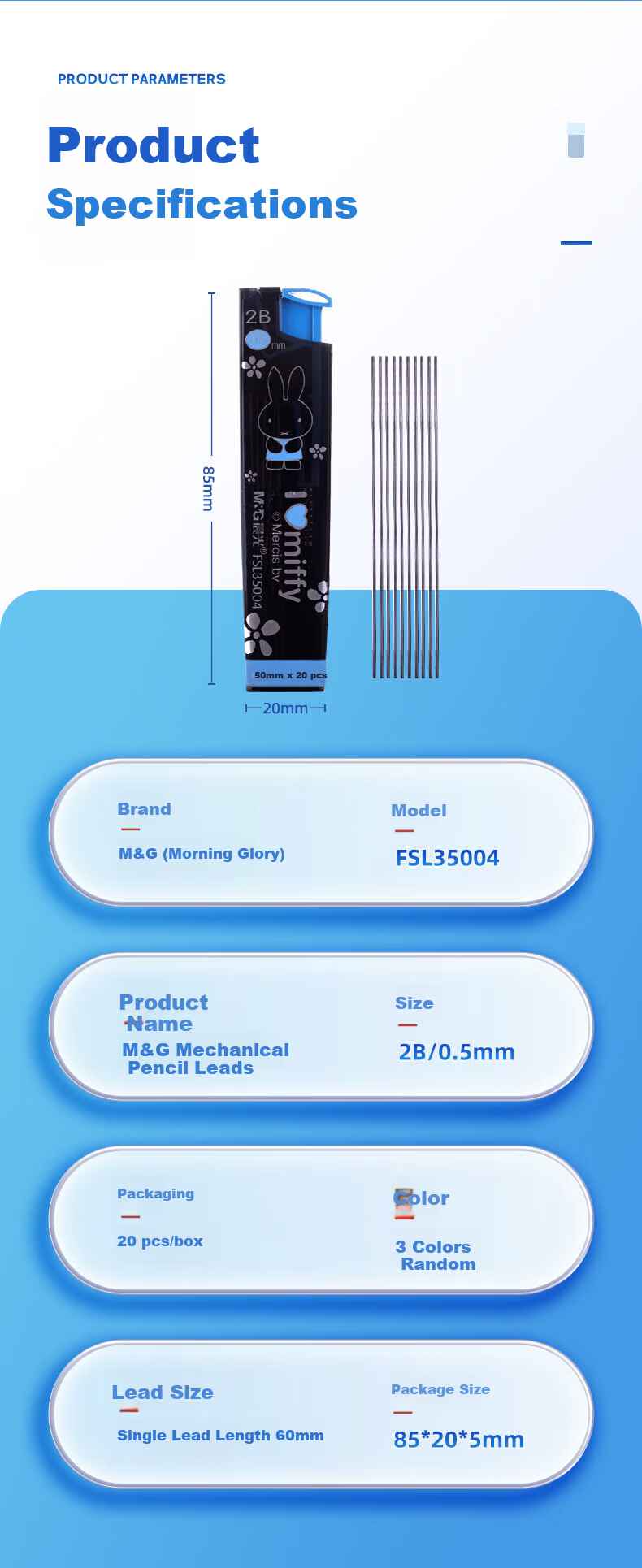 M&G 2B Automatic Pencil Lead Refills 0.5mm Resin Lead Student Pencil Core 60mm*20pcs/Box Random Color FSL35004 5 Small Boxes 4