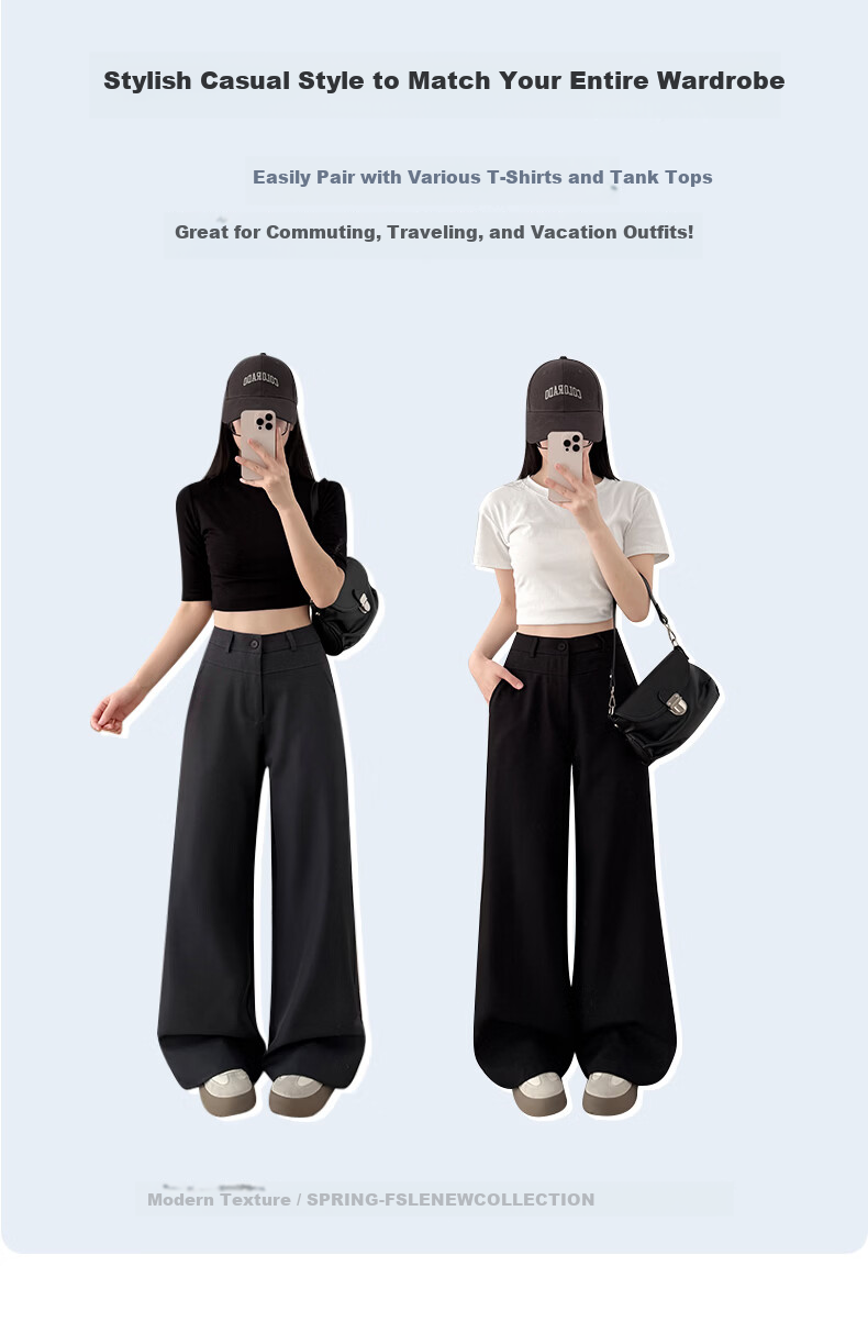 Langsha High-Waist Single-Button Draped Straight-Leg Wide-Leg Pants for Women Spring Summer Slim Fit Casual Trousers 8