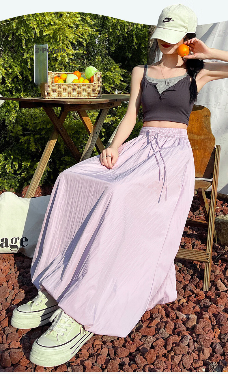 Langsha Bud Half Skirt Women Spring Summer Thin High Waist Loose Slim A-Line Puffy Cloud Mid-Length Skirt 20