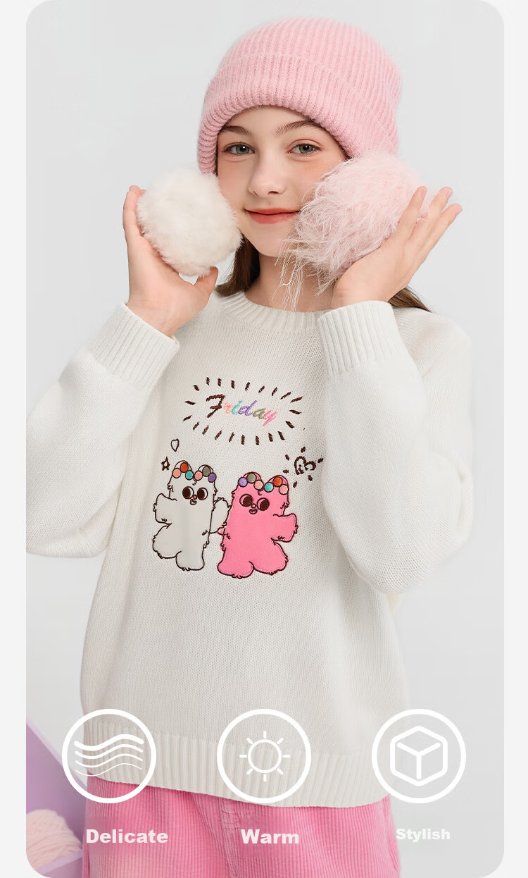 Balabala Girls' Knit Sweater Children's Winter Sweater [Naipupu IP Mall Same Style] Sweet Warm Knitwear 5